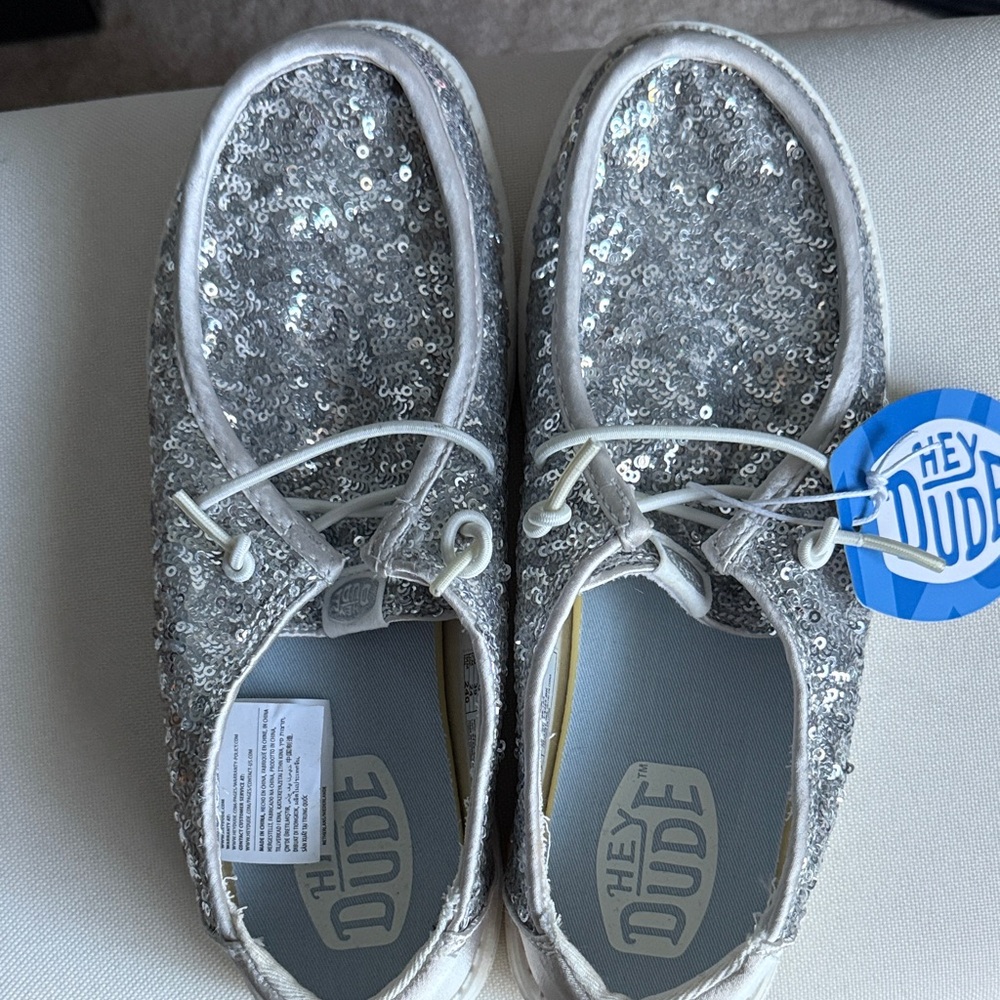 Hey Dude Glittery Silver Sneakers